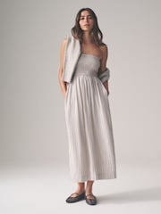 The Set Brown Red/Neutral Stripe 2 Pack Bandeau Maxi Dress with Linen - Image 1 of 10