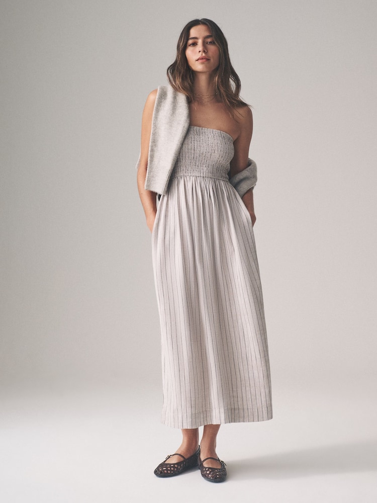 The Set Brown Red/Neutral Stripe 2 Pack Bandeau Maxi Dress with Linen - Image 1 of 10 The Set Brown Red/Neutral Stripe 2 Pack Bandeau Maxi Dress with Linen - Image 1 of 10