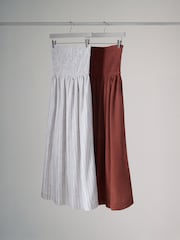 The Set Brown Red/Neutral Stripe 2 Pack Bandeau Maxi Dress with Linen - Image 2 of 10