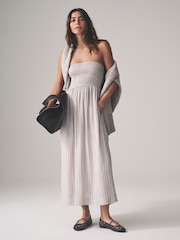 The Set Brown Red/Neutral Stripe 2 Pack Bandeau Maxi Dress with Linen - Image 4 of 10