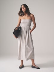 The Set Brown Red/Neutral Stripe 2 Pack Bandeau Maxi Dress with Linen - Image 5 of 10