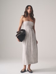 The Set Brown Red/Neutral Stripe 2 Pack Bandeau Maxi Dress with Linen - Image 6 of 10
