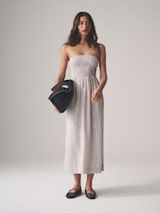 The Set Brown Red/Neutral Stripe 2 Pack Bandeau Maxi Dress with Linen - Image 7 of 10
