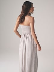The Set Brown Red/Neutral Stripe 2 Pack Bandeau Maxi Dress with Linen - Image 8 of 10
