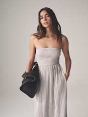 The Set Brown Red/Neutral Stripe 2 Pack Bandeau Maxi Dress with Linen - Image 9 of 10