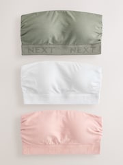 White/Pink/Khaki Cotton Rich Bandeau Ultimate Comfort Bras 3 Pack - Image 7 of 12