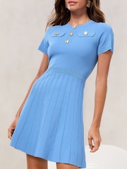 Lipsy Blue Mini Short Sleeve Summer Knit Dress - Image 3 of 4