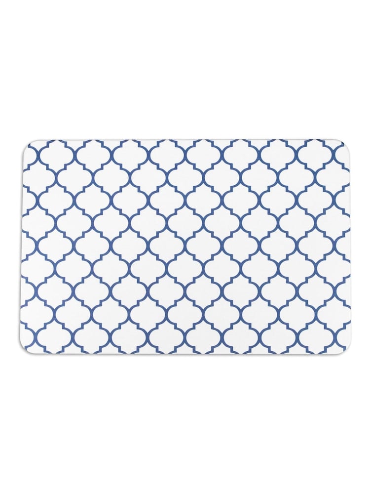 Artsy Mats Blue Trellis White Stone Non Slip Bath Mat - Image 2 of 5