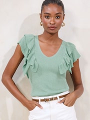 Lipsy Ruffle V-Neck Sparkle Knit Vest Top - Imagen 1 de 4