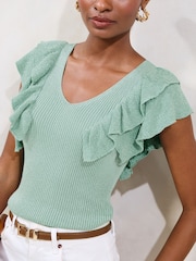 Lipsy Ruffle V-Neck Sparkle Knit Vest Top - Imagen 2 de 4
