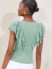 Lipsy Ruffle V-Neck Sparkle Knit Vest Top - Imagen 4 de 4