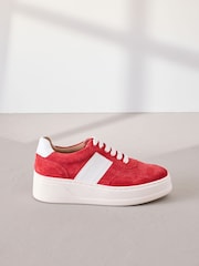 Red Lace Up Signature Premium Leather Chunky Wedge Lace-Up Trainers - Image 3 of 7