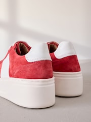 Red Lace Up Signature Premium Leather Chunky Wedge Lace-Up Trainers - Image 4 of 7