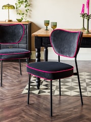 Rockett St George Set of 2 Charcoal Grey and Pink Velvet Perfect Dining Chairs - Image 3 of 8