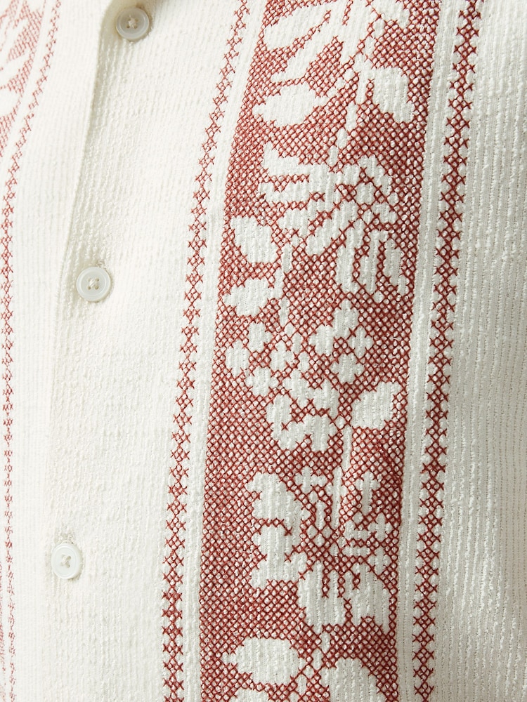 Светло-бежевый/красный - Кубинский воротник из текстурированного джерси с коротким рукавом рубашки - Изображение 5 из 5