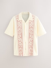 Ecru/Red Cuban Collar Textured Jersey Short Sleeve Shirt - Image 6 of 8