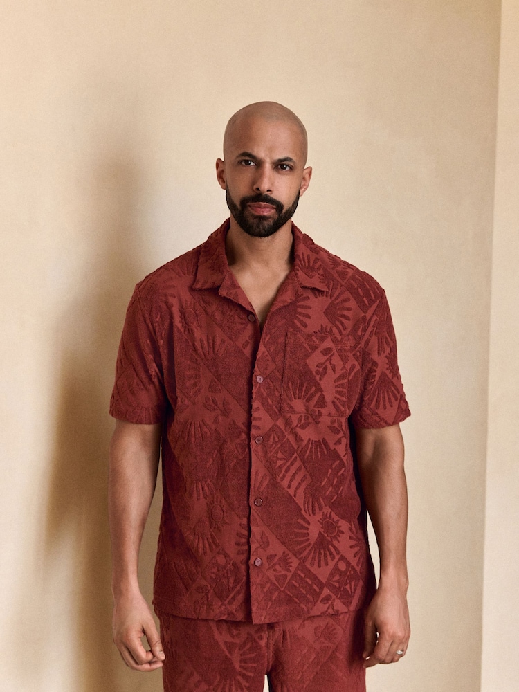 Orange Rust Textured Towelling Shirt - Image 1 of 7 Orange Rust Textured Towelling Shirt - Image 1 of 7