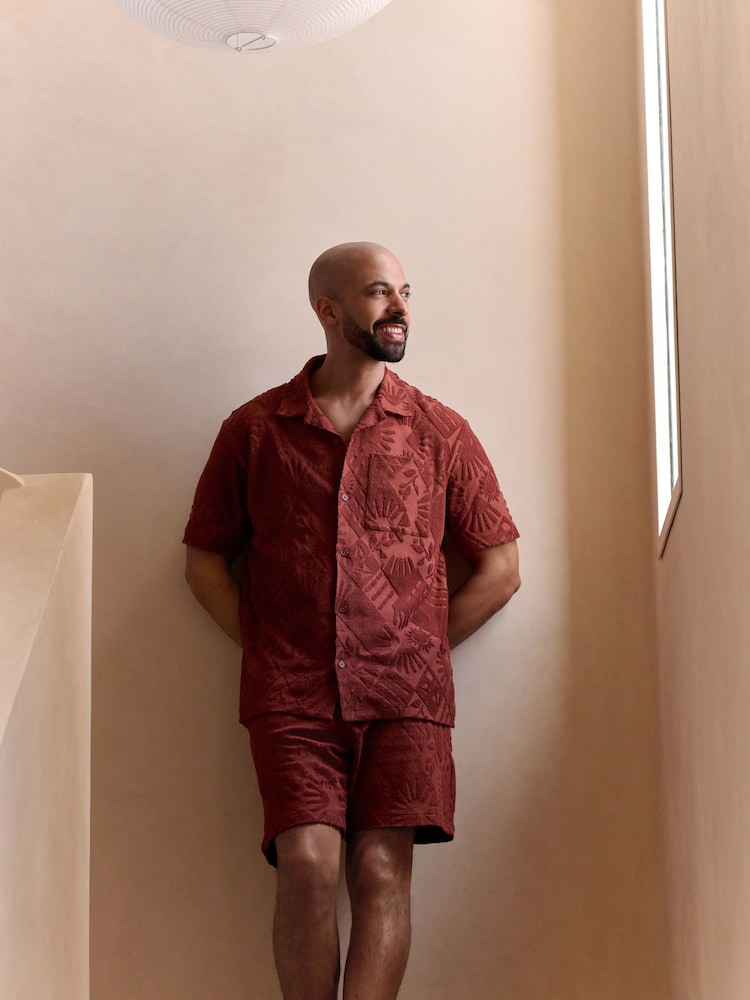 Orange Rust Textured Towelling Shirt - Image 2 of 7 Orange Rust Textured Towelling Shirt - Image 2 of 7