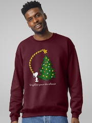 All + Every Red Mens Peanuts Snoopy Woodstock Brighten Your Christmas Sweatshirt - Image 1 of 4