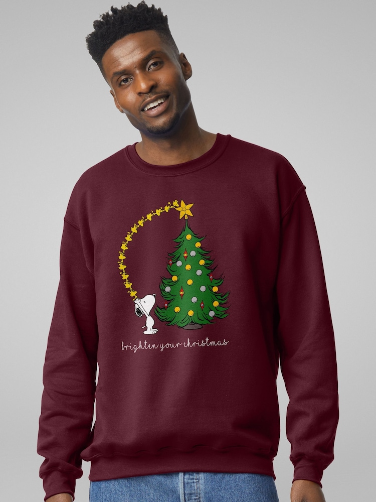 All + Every Red Mens Peanuts Snoopy Woodstock Brighten Your Christmas Sweatshirt - Image 1 of 4