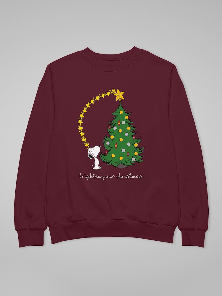 All + Every Red Mens Peanuts Snoopy Woodstock Brighten Your Christmas Sweatshirt - Image 2 of 4