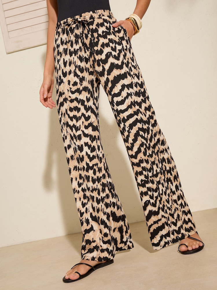Imprimeu animal - Friends Like These Material încrețit Jersey Evazat Pantaloni - Image 1 of 4