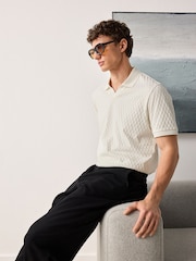بيج فاتح كريم - Textured Cuban Collar 100% Cotton Polo Shirt - صورة 4 من 8
