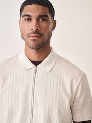 Neutral Marl Textured Stripe Jersey Shirt - Image 1 of 8