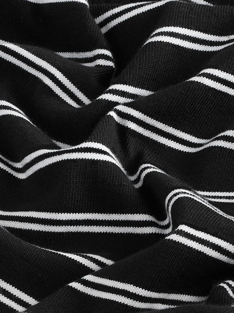 Black Short Sleeve Stripe Rugby 100% Cotton Shirt - Image 8 of 8 Black Short Sleeve Stripe Rugby 100% Cotton Shirt - Image 8 of 8