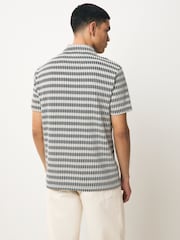 Black/White Textured Stripe Button Neck Polo Shirt - Image 3 of 6