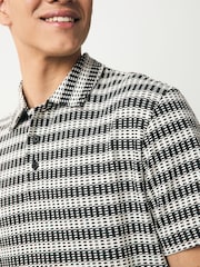 Black/White Textured Stripe Button Neck Polo Shirt - Image 4 of 6