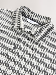 Black/White Textured Stripe Button Neck Polo Shirt - Image 6 of 6
