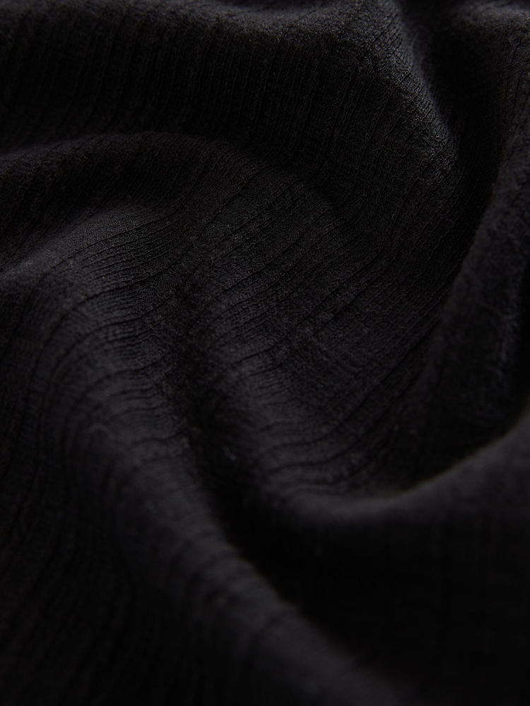 Black Crepe Textured Button Neck Polo Shirt - Image 7 of 8