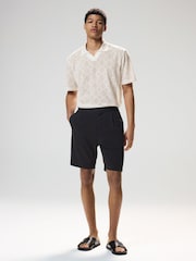 Ecru White Crochet Textured Cuban Collar Polo Shirt - Image 5 of 9