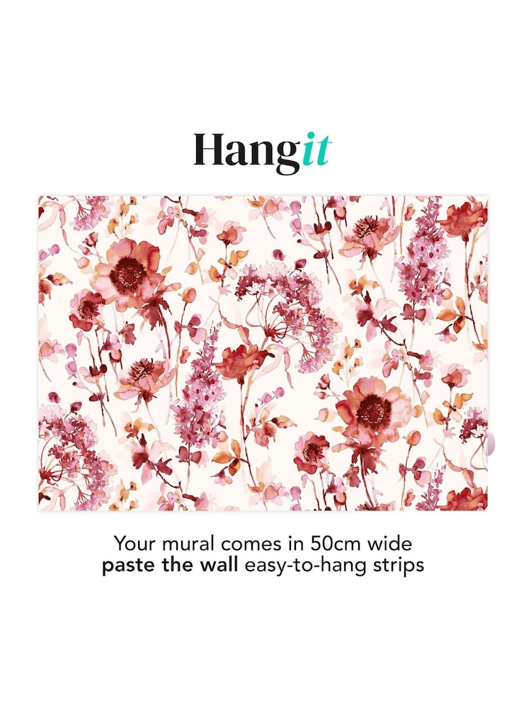 Art For The Home Pink Red Watercolour Floral Fixed Size 4M Mural - Image 3 of 3