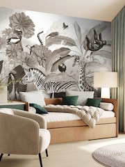 Art For The Home Black And White Jungle Animals Print Fixed Size 3M Mural - Image 1 of 5