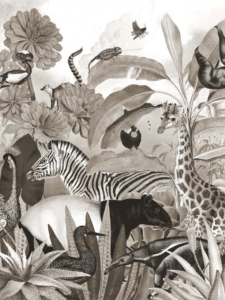 Art For The Home Black And White Jungle Animals Print Fixed Size 3M Mural - Image 2 of 5