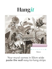 Art For The Home Black And White Jungle Animals Print Fixed Size 3M Mural - Image 3 of 5
