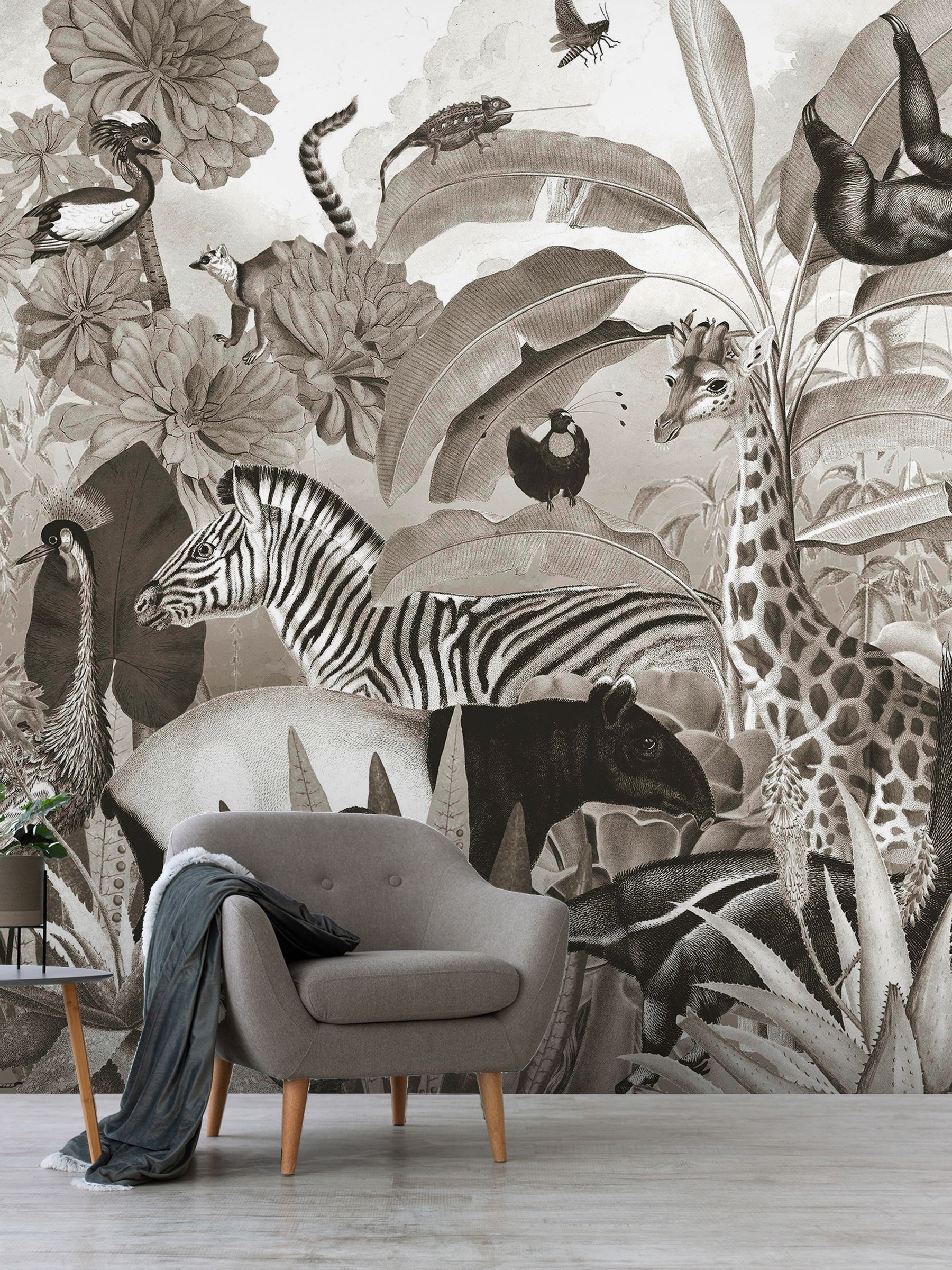 Buy Art For The Home Black And White Jungle Animals Print Fixed