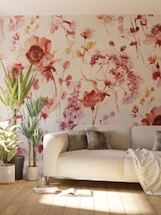 Art For The Home Pink Blue Watercolour Floral Fixed Size 4M Mural - Image 1 of 3
