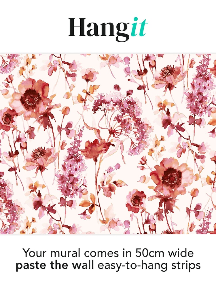 Art For The Home Pink Blue Watercolour Floral Fixed Size 4M Mural - Image 3 of 3