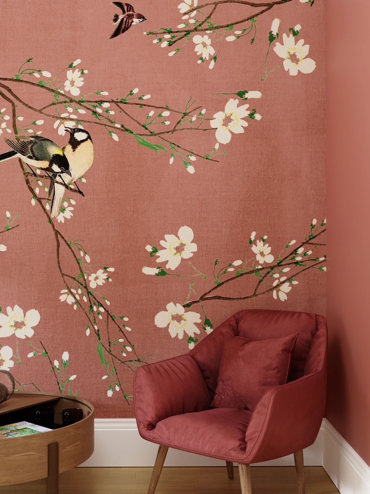 Art For The Home Pink Birds and Blossom Fixed Size 2M Mural - Image 1 of 4 Art For The Home Pink Birds and Blossom Fixed Size 2M Mural - Image 1 of 4