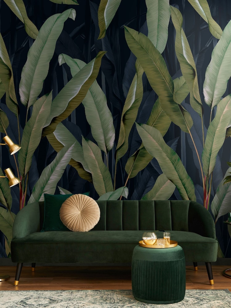 Art For The Home Navy Banana Leaf Fixed Size 4M Mural - Image 1 of 5