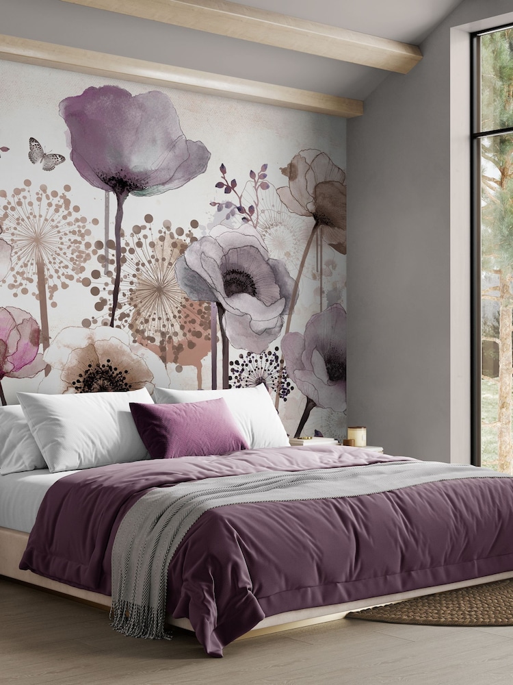 Art For The Home Purple Poppy Fixed Size 4M Mural - Image 1 of 5