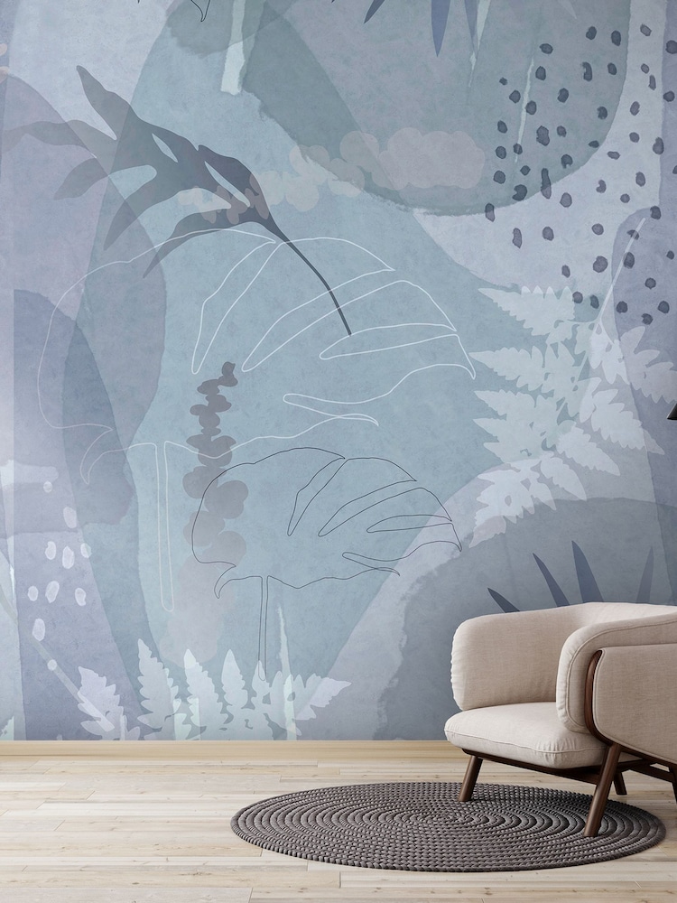 Art For The Home Indigo Abstract Leaf Fixed Size 3M Mural - Image 5 of 5