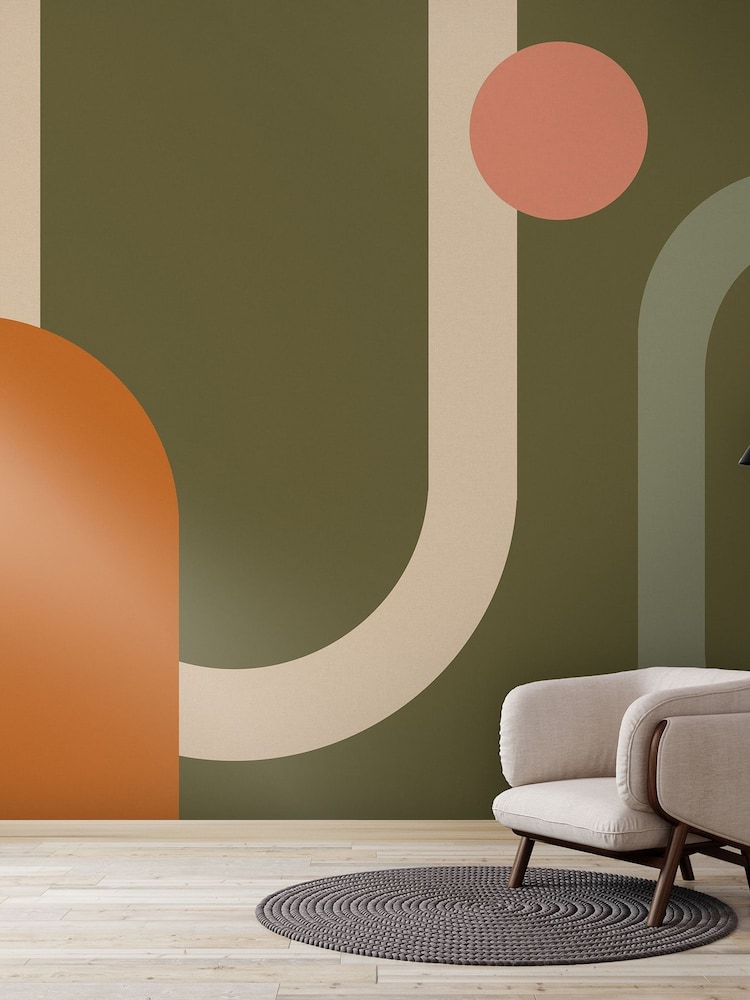 Art For The Home Khaki Oval Geo Pop Fixed Size 4M Mural - Image 5 of 5