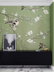 Art For The Home Green Birds and Blossom Fixed Size 2M Mural - Image 1 of 4