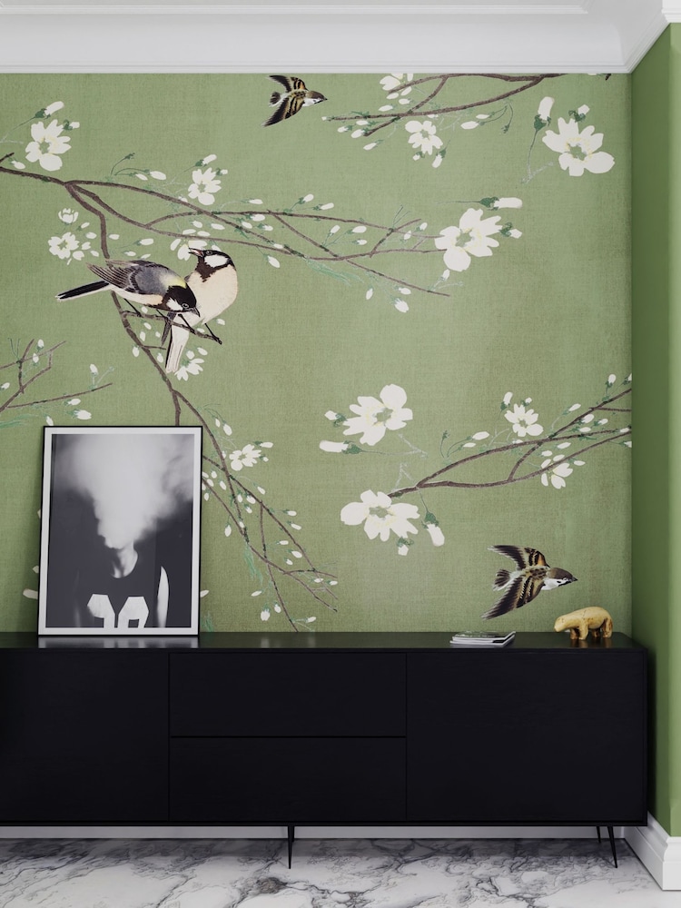Art For The Home Green Birds and Blossom Fixed Size 2M Mural - Image 1 of 4
