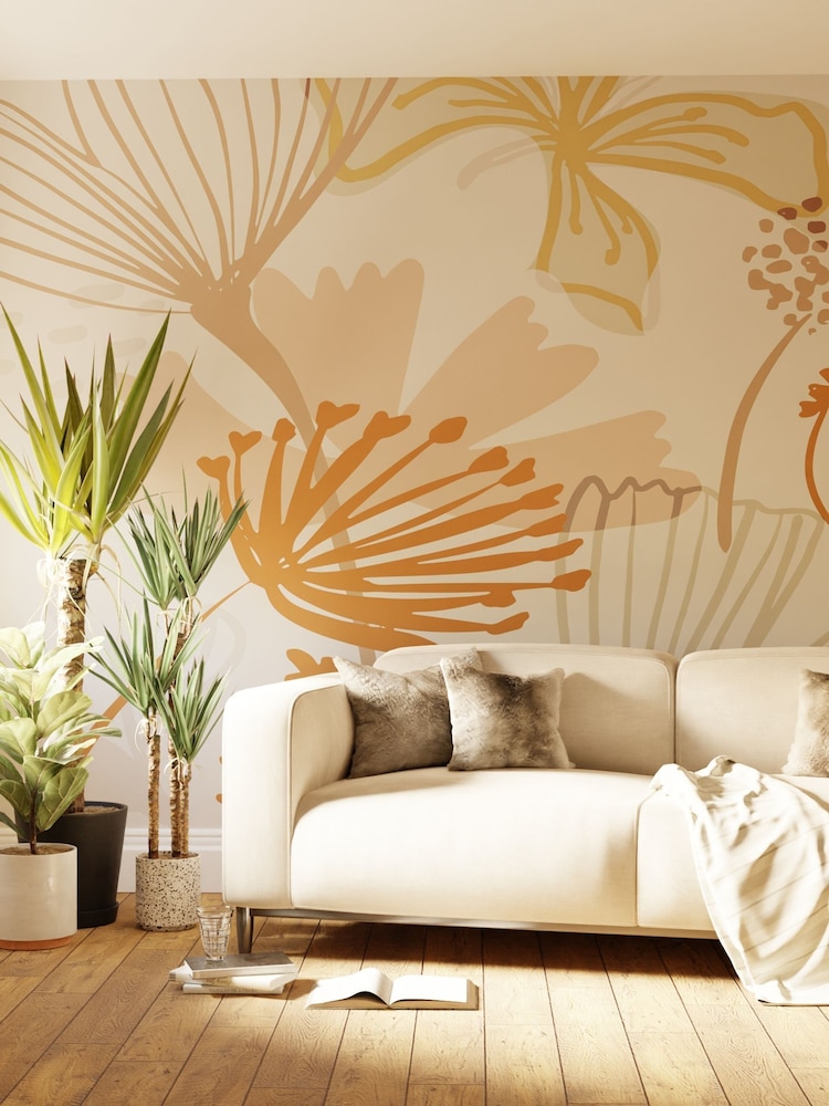 Art For The Home Peach Scandi Floral Fixed Size 3M Mural - Image 1 of 3