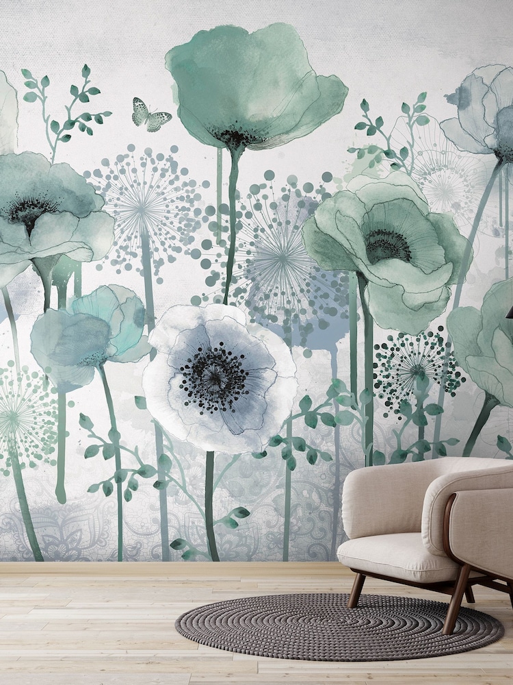 Art For The Home Teal Poppy Fixed Size 4M Mural - Image 5 of 5 Art For The Home Teal Poppy Fixed Size 4M Mural - Image 5 of 5